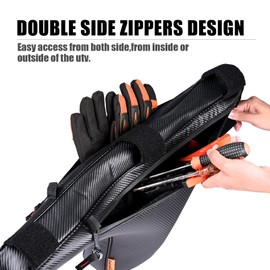 Hutexico KRX 1000 Storage Accessories, UTV KRX 1000 Triangle Truss Storage Bag, Side by Side Bags Roll Bar Gear Bag For Kawasaki Teryx KRX 1000 2020-2024 Double-side Zipper (Black)