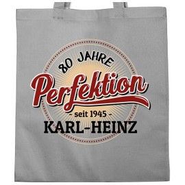 Geschenk mit Namen personalisiert by Shirtracer - Cotton Bag - 80th Birthday - 80 Years of Perfection - Since 1944 - With Name, 1 Light Grey