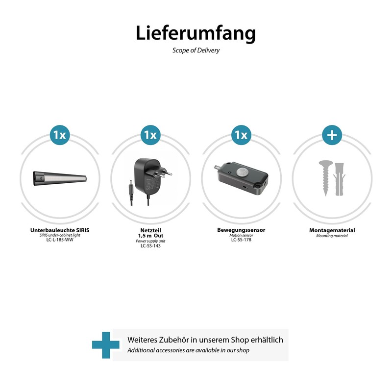 ledscom.de Siris LED Under-Unit Light Matte Black with Power Supply