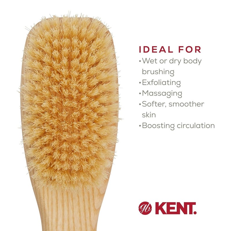 Kent White Boar Bristle Short Handle Body Scrubbing Shower Brush