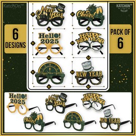 KatchOn, 2025 Glasses New Years Eve - Pack of 6 | Happy New Year Glasses 2025 for Happy New Years Decorations 2025 | Happy New Years Eve Glasses, New Years Eve Party Supplies 2025 | NYE Decorations