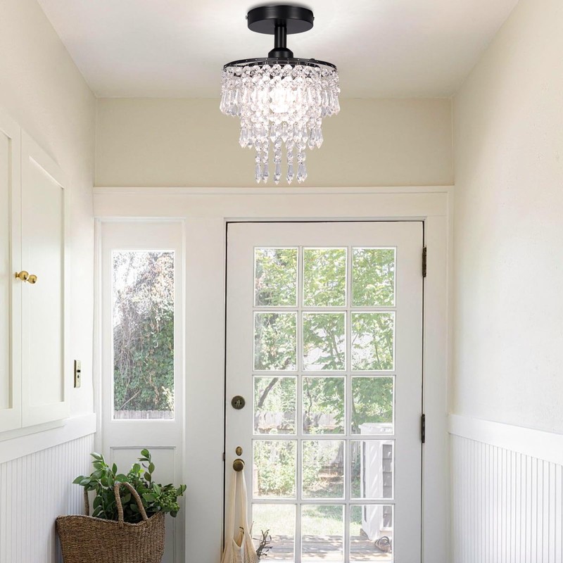 FRIXCHUR Small Crystal Chandelier Flush Mount Ceiling Light 3 Tiers