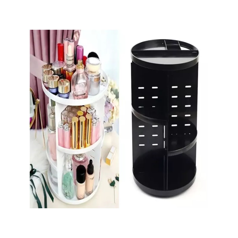 화장대 파우더룸 360도 회전 화장품 정리대 보관함 [블랙] Makeup Vanity