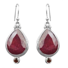 925 sterling silver dangle earrings with natural ruby, 3.54 g. Meadows By Crystalcraftindia BOX-39 E-1850