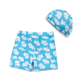 BONVERANO Little Boy Swimming Trunks UV Protection 50+ with Swimming Cap, 08Blue