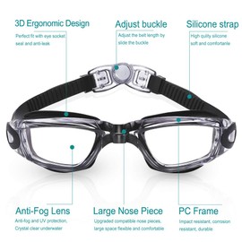 Uniswim - anteojos de natación, sin fugas, antiniebla, protección UV, visión amplia, para adultos, hombres, mujeres, jóvenes, negro