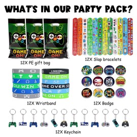 Sroeeshee Video Game Party Fillers, Gaming Birthday Party Favours with Slap Bands Bracelets Keychains Badge, Gift Bags for Kids Birthday Pinata Toys Classroom Rewards Supplies