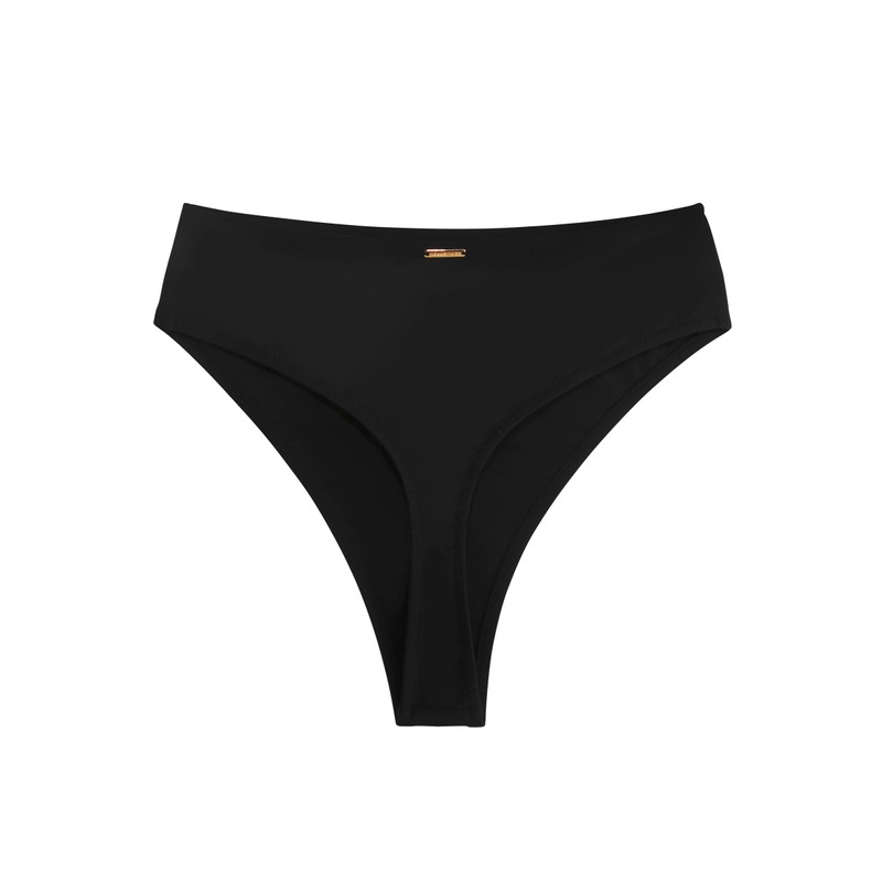 RELLECIGA Women's Black High Waisted High Cut Thong Bikini Bottom
