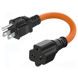 12AWG 15 Amp to 20 Amp Plug Adapter [4-in-1], Heavy-Duty Extension Cord, Nema 5-20P to 5-20R/15R/ 6-15R/ 20R 20AMP T-Blade Adapter Cable, 125V 15A to 20A 250V Extension Power Cord, 1FT, Orange