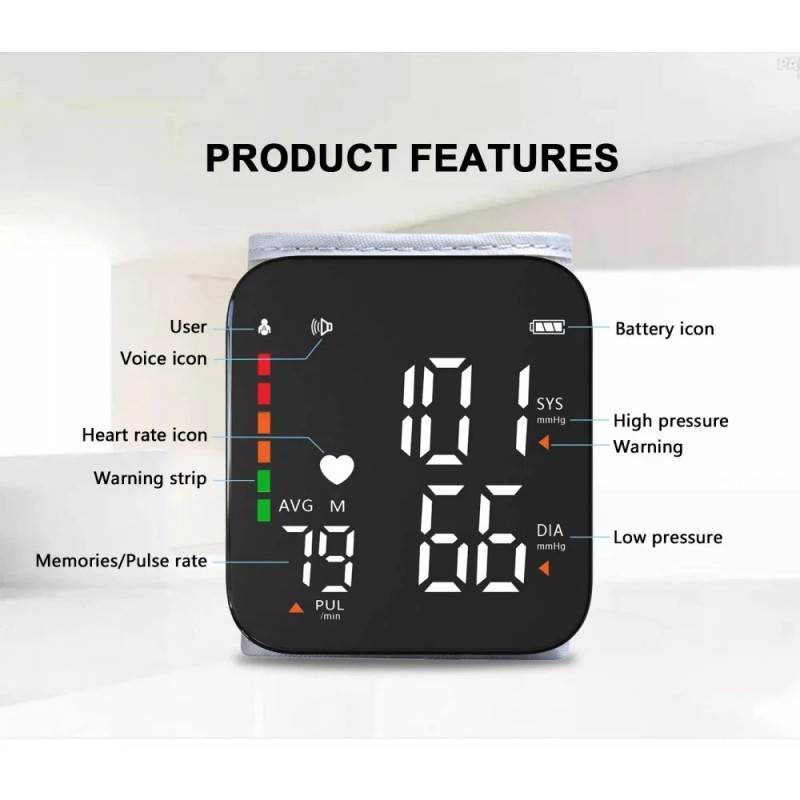 Digital Wrist Blood Pressure Monitor Automatic Cuff with LED Display