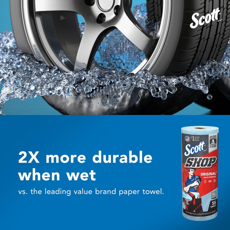 Scott Shop Original Blue Towels (75130), 9.4"x11" Cloth-like Paper Towel