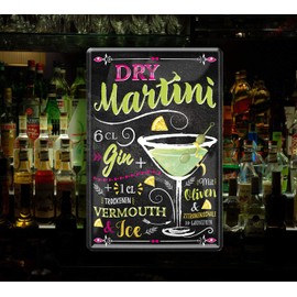 Schilderkreis 24 - Tin Signs Cocktail Recipe "Dry Martini" Decorative Metal Sign for All Bar Counter or Pub Owners Gift for Birthday or Christmas 20 x 30 cm (Dry Martini)