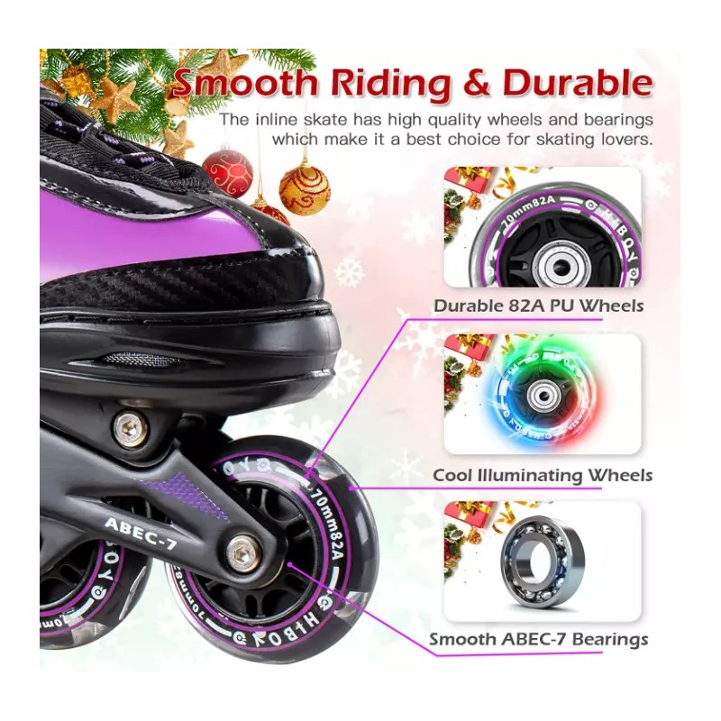 Unbranded Kids Inline Skates 4 Size Adjustable with Light up