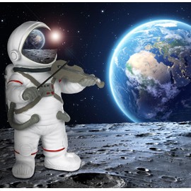 BRUBAKER Decorative Astronaut Violinist Figurine - 20 cm Spaceman Space Figure with Violin and Chrome-plated Helmet - Hand-Painted Modern Space Statue for Musicians - White and Silver