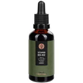 Vitabaum® Vitamin D3 + K2 Drops - 1000 IU Vitamin D3 and 99.7% All-Trans MK-7 Vitamin K2 - High Dose - Supports Bone Health and the Immune System - 50 ml - Highly Bioavailable