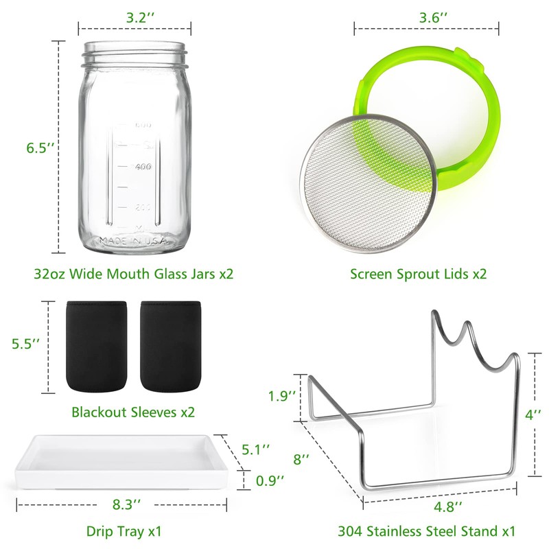 Kitmiido Seed Sprouting Kit, 2 Large Wide Mouth Mason Jars