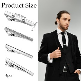4Pcs Tie Clips for Men, Tie Clips, Silver Classic Tie Bar Clip Set for Regular Fashionable Tie Bar Clip Metal Tie Pins for Wedding Anniversary Business Christmas New Year and Holiday Gifts