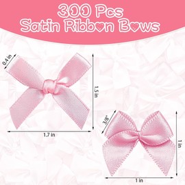 300Pcs Mini Pink Ribbon Bows, Small Pre-Tied Bows for Gift Wrapping, 1.5 Inch Satin Ribbon Bow Flowers for DIY Crafts, Birthday Party, Wedding Decor