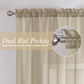 Lecloud Taupe Sheer Curtains 63 Inch Length 2 Panels, Airy & Breathable Solid Voile Tan Bedroom Drapes with Dual Rod Pockets, Gauzy Farmhouse Living Room Window Treatments, 40" W x 63" L