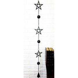 Wicca Occult Pentagram Pentacle Stars Black Coated Steel Metal Wind Chime Mobile