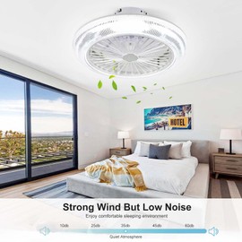 EINRZi Low Profile Ceiling Fan with Lights Remote Control,18”3-Colors 3-Speeds Enclosed Bladeless 72W Smart Dimmable Flush Mount Ceiling Fan 7 Blades Timing,for Bedroom