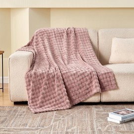 SOCHOW Dusty Pink Bubble Fleece Blanket for Couch, Super Soft Cozy Cute Throw Blanket for Women, Decorative Fuzzy Flannel Blanket, 60 x 80 Inches
