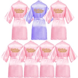 7 Pcs Birthday Squad Robe Birthday Princess Robe Spa Party Supplies Unicorn Slumber Pajamas for Girls (Pink and Purple, Size 10)