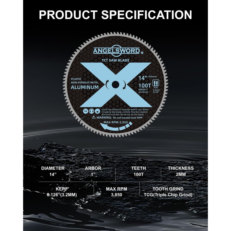 ANGELSWORD 14 inch 100T Aluminum Miter Saw Blade/Chop Saw Blade,