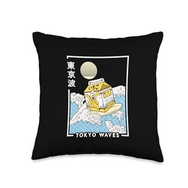 TOKYO WAVES Banana Milk Carton Waves Anime Kawaii Aesthetic Throw Pillow, 16x16, Multicolor