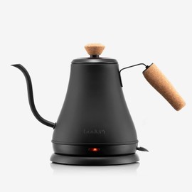 8-Cup Electric Gooseneck Kettle, Black With Automatic Shut-off - Ergonomic Cork Handle for a Non-Slip, Cool-Touch Grip, Durable Stainless Steel Body for Long-Lasting Use