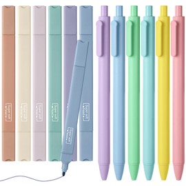 Vicloon 6 x Highlighters, 6 x Gel Pens, Aesthetic Ballpoint Pens, Retractable Gel Ink Pens, Text Marker Pens, Pastel Highlighter Pen, School Supplies, Aesthetic