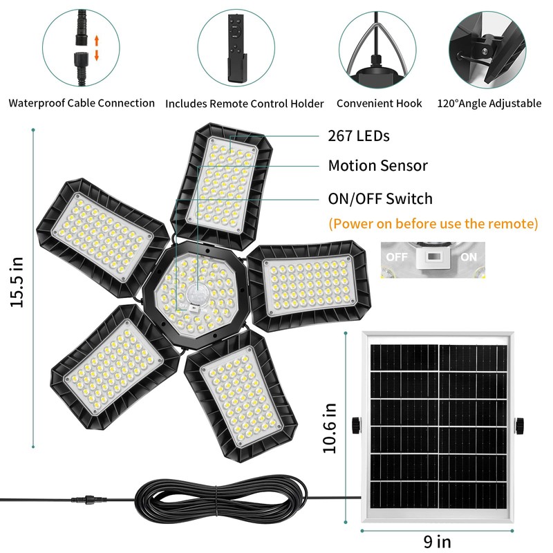 Solar Shed Light All Day Available, 267LED Solar Lights Outdoor