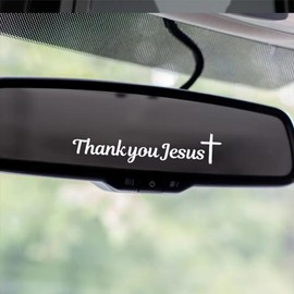 3-Pack Thank You Jesus Car Mirror Decal Sticker - 3.54"x0.78" - Positive Christian Decor for Rearview Mirror or Wall, Vinyl Self-Adhesive, Easy to Apply, Vehicle Decoration | BZ14 (White)