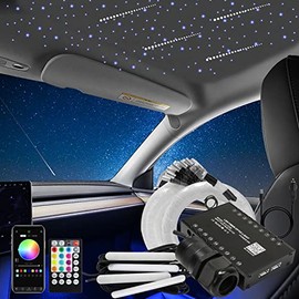 AKEPO 3in1 Fiber Optic Lights Kit APP Control Headliner Light, Shooting Star+Music Sync Activated Under Dash Interior LED Light and 6W RGBW Fiber Optic Star Light, 550pcs 0.03in13.1ft Fiber Strands