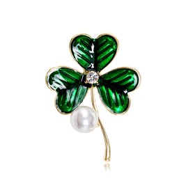 FAIRYGATE Pearl Brooch Plant Heart Shaped Leaf Clover Shamrock Clothing Accessory Green Brooches Lapel Pin Dress Suit Accessories Boutonniere Ideas Gift B2334