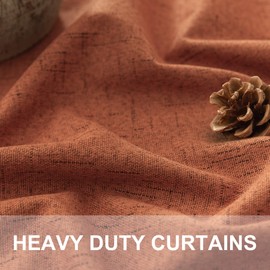 Pitalk Boho Blackout Curtains for Living Room Linen Textured Bohemian Vintage Mid Century Modern Farmhouse Curtains for Bedroom 90 Inch Length 2 Panel Rust Terracotta Colored Long Drapes Dusty Orange