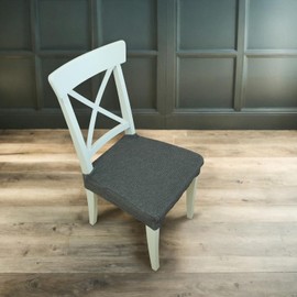 Lawalon Stretch Dining Chairs Seat Covers, Waterproof Elastic Slip Covers, Woven Linen Chair Covers with Extra Rear Cover, Removable Washable Seat Covers for Armless Kitchen Chairs (Dark Gray, 2 PCS)