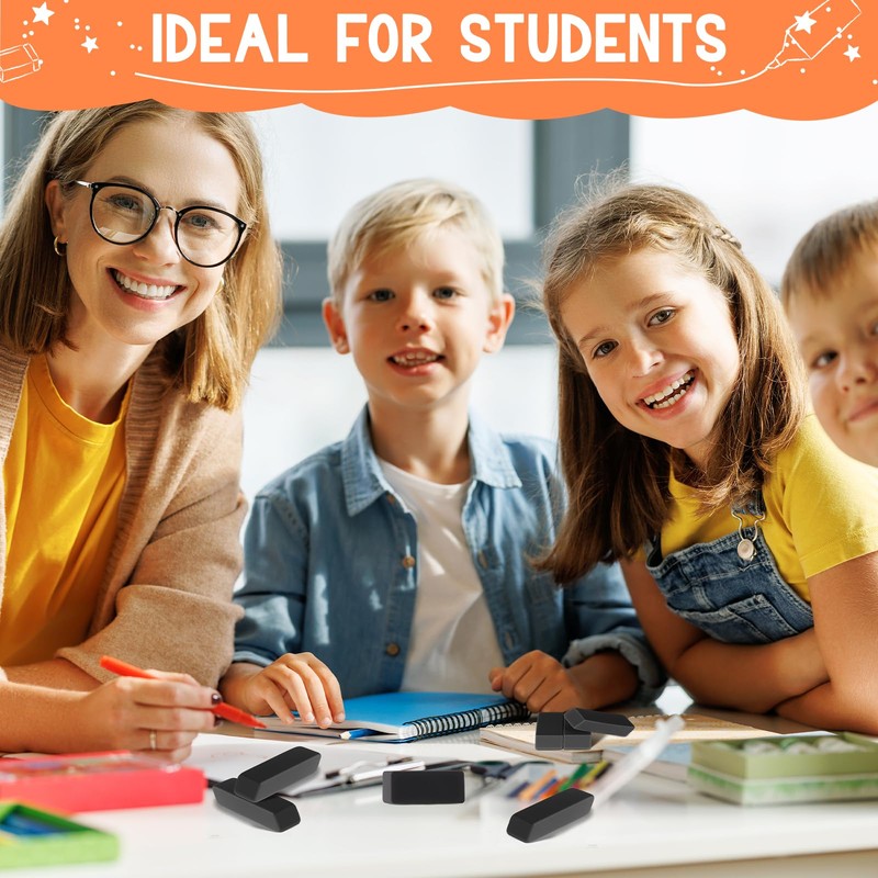 wearage 72 Count Black Pencil Erasers Bulk Latex Rectangular Rubber