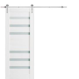 SARTODOORS - Sturdy Barn Door Frosted Glass with Hardware | Quadro 4266 White Silk | Sample of Door Color