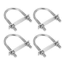 DTGN M10x63x97mm U Bolts Round Kit - 4Set - 304 Stainless Steel U-Bolt Kit with Nuts, Washers, Frame Plate - Good for DN50 Pipe, Trailer, Automotive, Leaf Spring Fastener