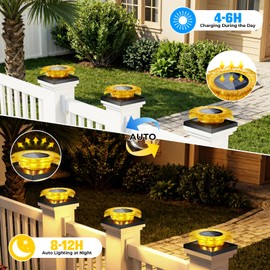 Viewsun 4 Pack Solar Post Cap Lights Outdoor，Fence Solar Powered Cap with Waterproof Sunflower Design and Warm White Lighting for Deck Patio Garden Decor, Fits 4x4 5x5 6x6 Vinyl/Wooden Posts