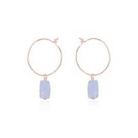 Blue Lace Agate Raw Nugget Hoop Earrings in 14k Rose Gold Fill