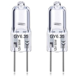 GY6.35 Light Bulbs, 12V 50W Crystal Clear Halogen Bulb 2 Pin, T4 JC Bi-Pin Base G6.35 Capsule Bulb, Dimmable 2700K Warm White 2 Prong Light Bulb for Pendant Light, Microwave Oven, Table Lamp, 2Pack