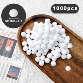 UILYNIU 1000 Pack Small White Pom Poms Ball, 8mm Mini Fluffy Pom Poms Balls for Kids, Craft Pom Poms, Tiny Craft Supplies for Arts Crafts Festive Decorations Jewelry Making (White)