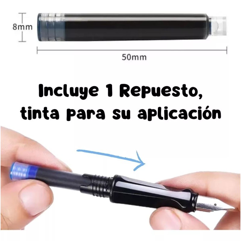 Veraly Pluma Estilográfica Punta Fina 1mm + Tinta/ Rellenable 1pz
