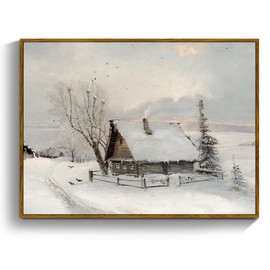 crmotu Framed Canvas Wall Art, Winter Scene Vintage Art Prints, Farmhouse Cottage Rustic Home Decorations, Snowy Cabin Pictures Wall Decor Living Room, Bedroom Kitchen Desktop Small Artwork 8x10in
