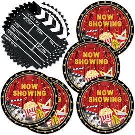 Egami 40pcs Movie Night Party Supplies,include 20 Dessert plate and 20 Napkin,Now Showing Party Plate Napkin Set，Used for Bridal Shower Party Decoration (red and black)