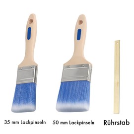Mäster Tradition Paint Brush Set - Superior Series - Complete Set of 35 and 50 mm Paint Brushes with Wooden Handles and Stirring Rod - For Indoor Paint