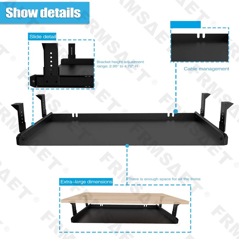 FRMSAET Under Desk Keyboard Tray Heavy-Duty All-Metal Material 20/24/30 inches