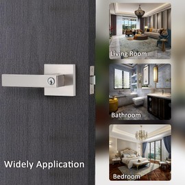 DSJJBLL Door Handle Heavy Duty, Keyed Alike Entry Door Lever, Door Knobs with Lock and Key (Different Keys), Square Door Lever in Satin Nickel for Bedroom, Bathroom and Front Door